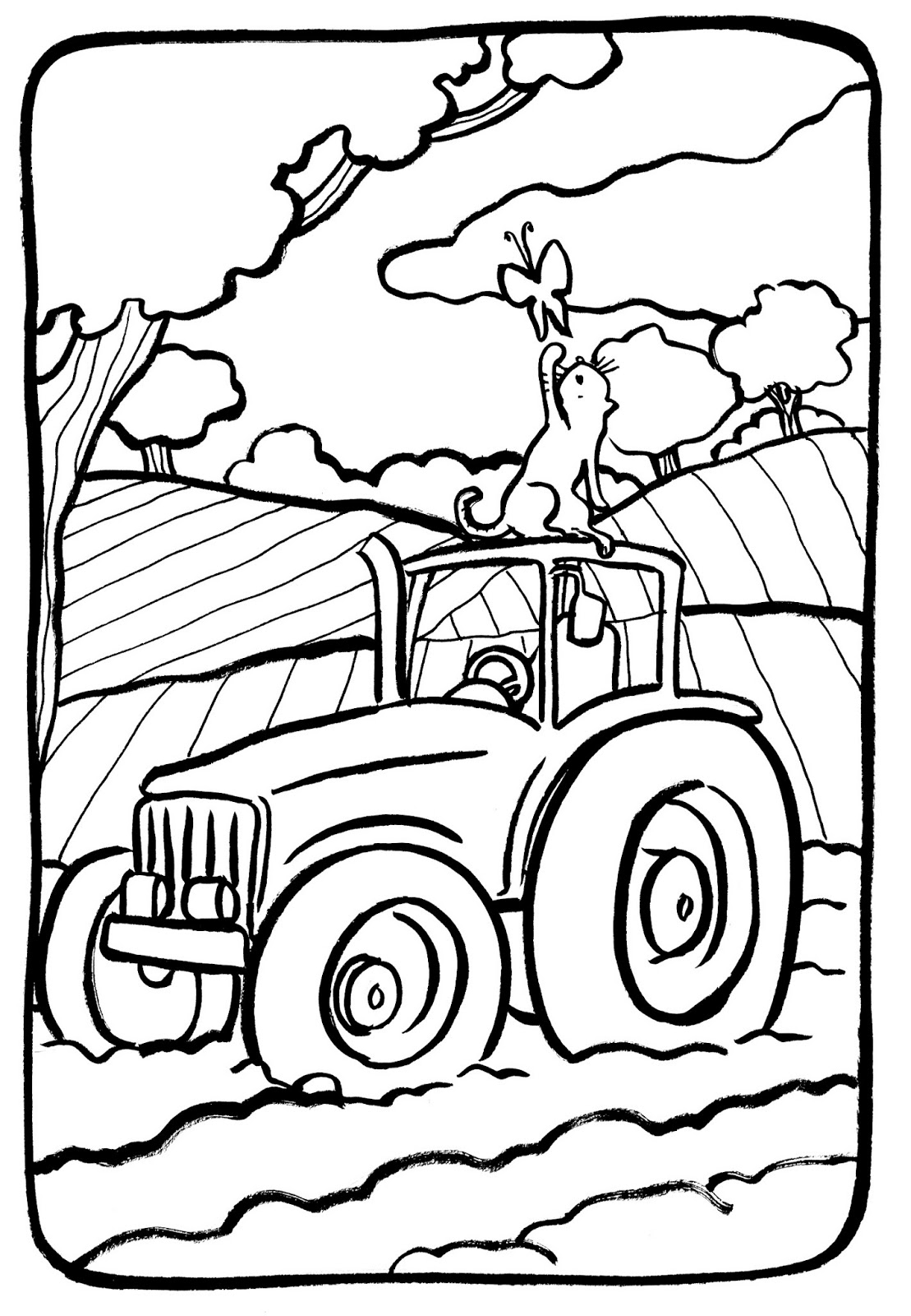 Coloriage d'un tracteur sur un champ de blé