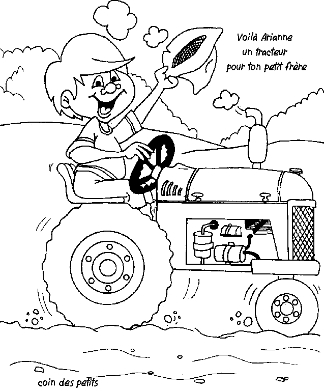 Coloriage d'un tracteur dans un paysage rural