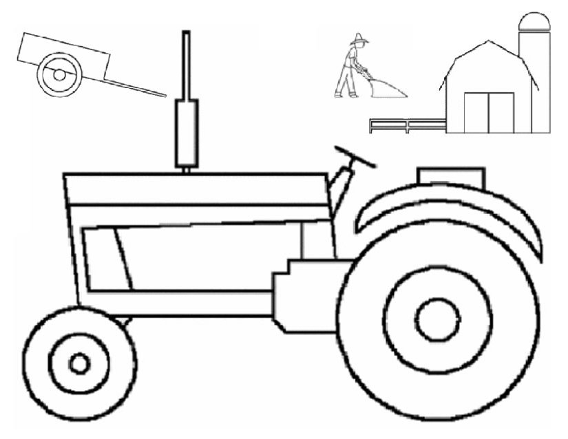 Coloriage d'un tracteur sur un champ avec un ciel dégagé