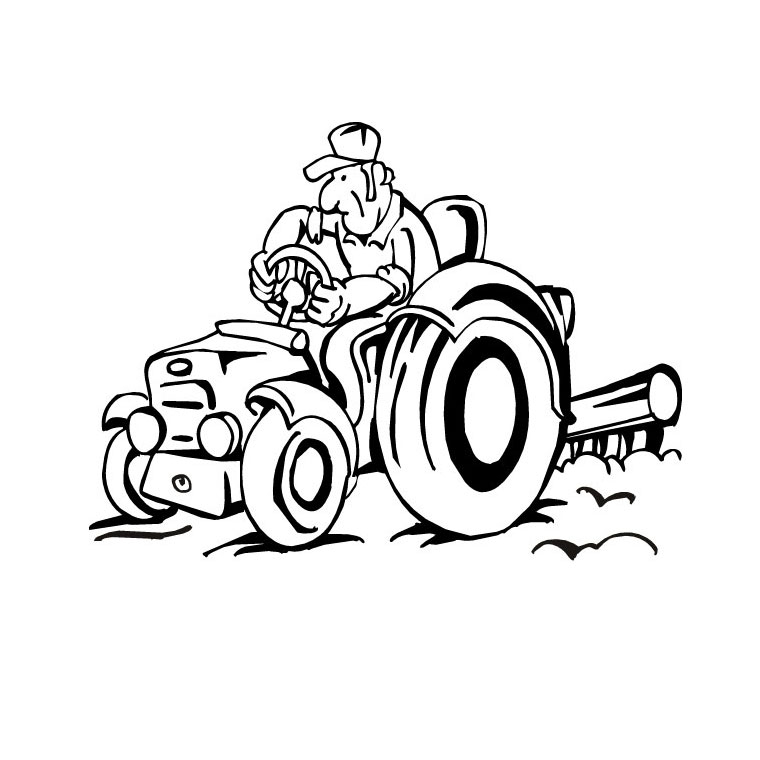 Coloriage d'un tracteur sur un champ avec un ciel dégagé