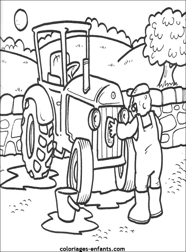 Coloriage d'un tracteur en action sur un champ