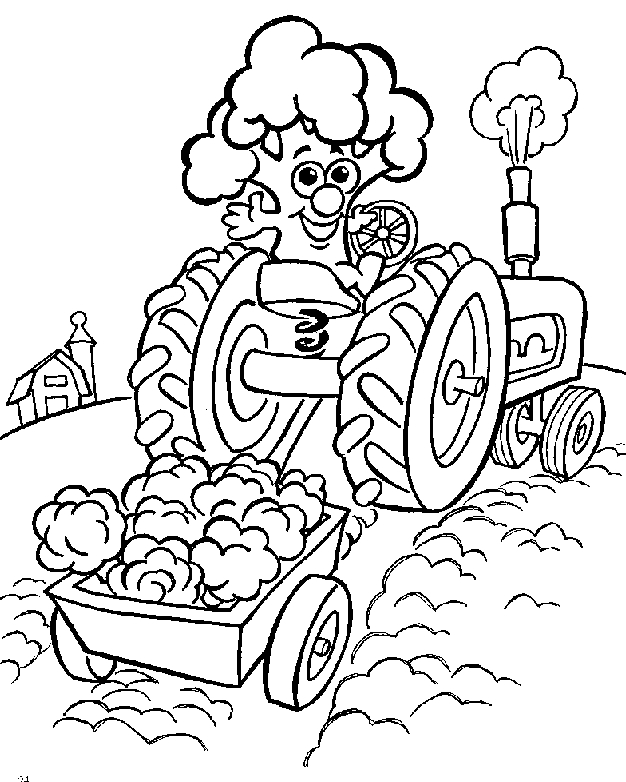 Coloriage d'un tracteur en pleine campagne