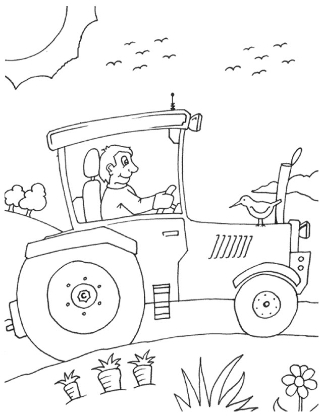 Coloriage d'un tracteur en action dans un paysage de campagne