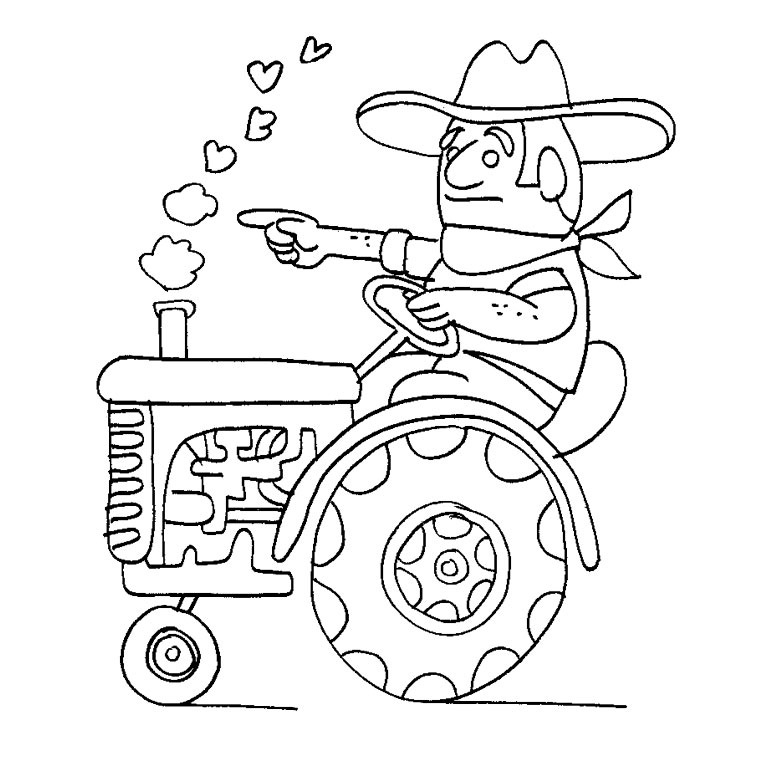 Coloriage d'un tracteur en pleine campagne