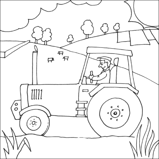 Coloriage d'un tracteur en pleine activité dans un champ