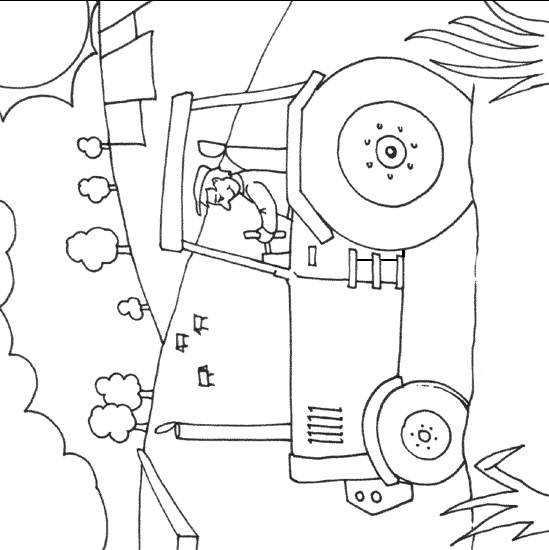 Coloriage d'un tracteur sur un fond de champs