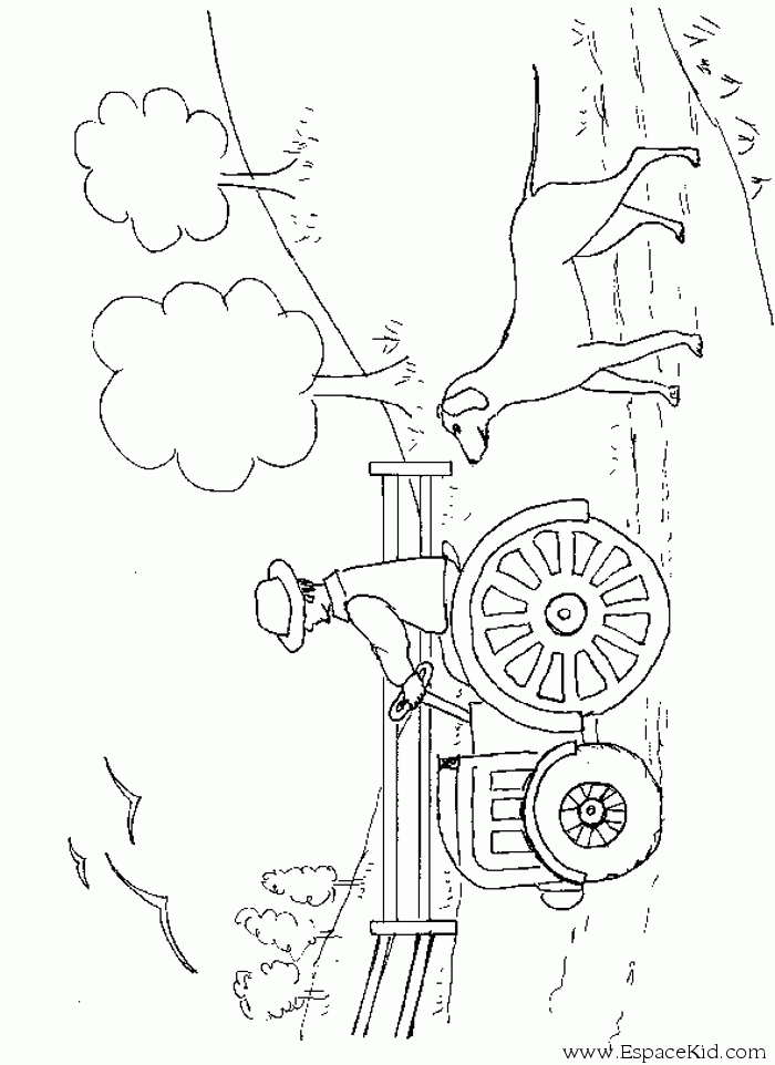 Coloriage d'un tracteur sur un champ avec un ciel dégagé