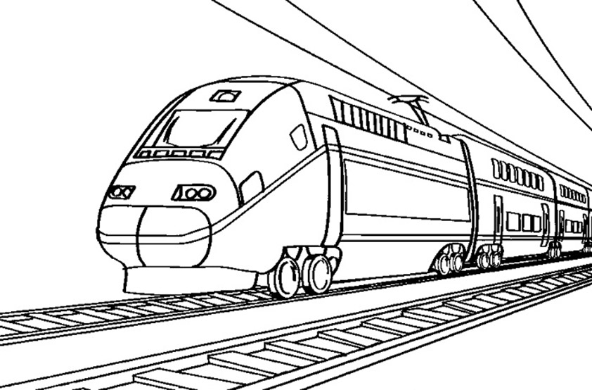 Coloriage d'une locomotive à vapeur sur une voie ferrée