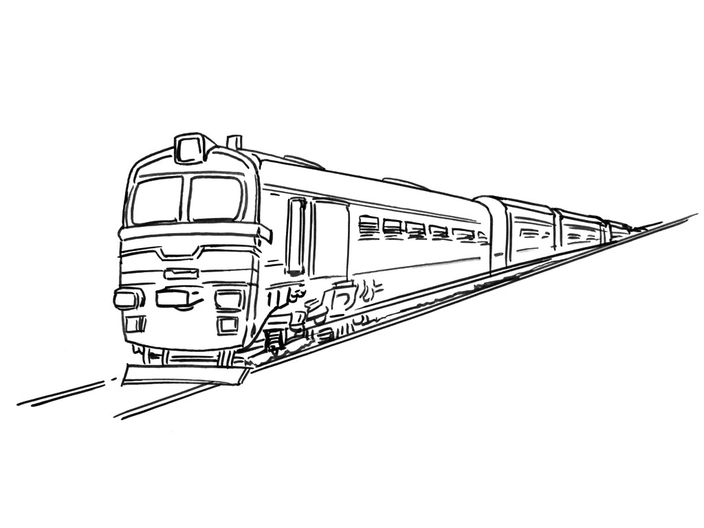 Coloriage d'une locomotive à vapeur sur un chemin de fer