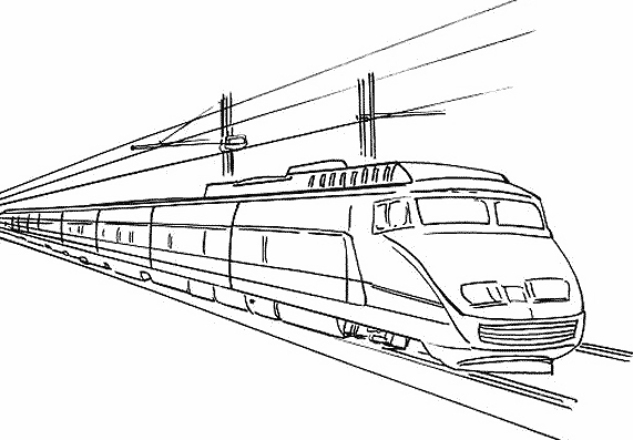 Coloriage d'un train locomotive en pleine action sur des rails