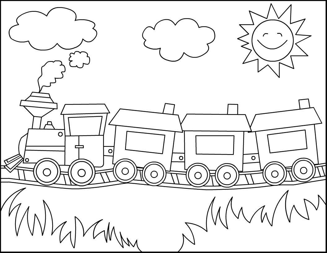Coloriage d'un train locomotive sur une voie ferrée