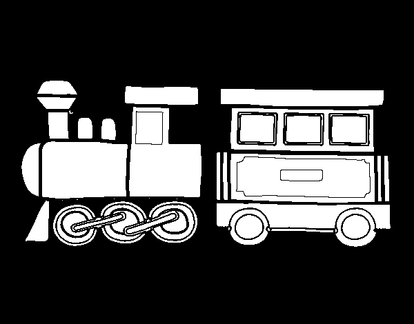 Coloriage d'une locomotive à vapeur sur des rails en pleine nature