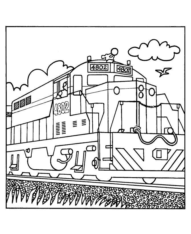 Coloriage d'une locomotive à vapeur sur des rails