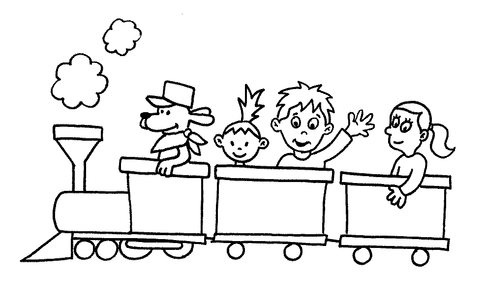Coloriage d'une locomotive à vapeur avec wagons sur un chemin de fer