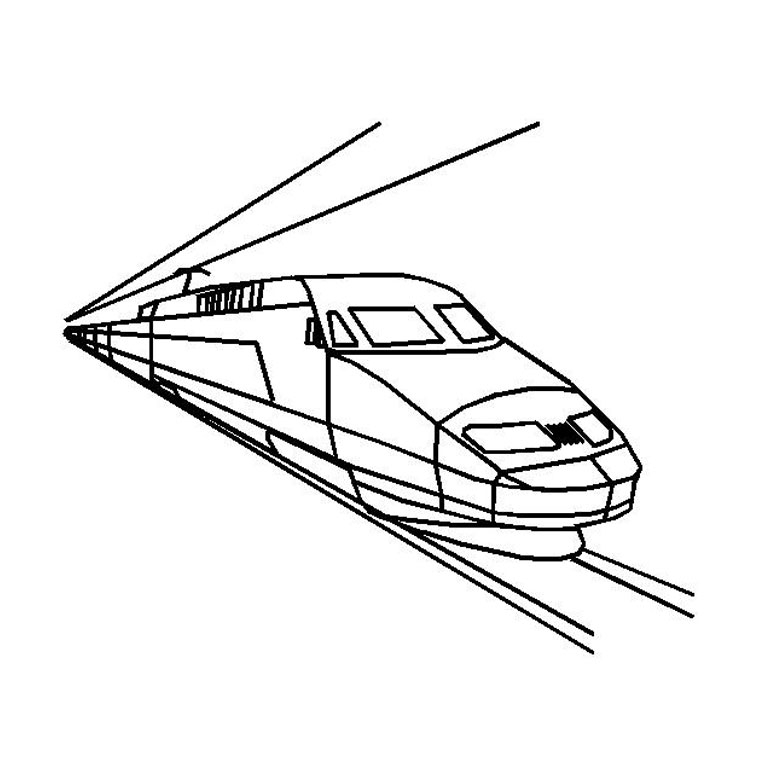Coloriage d'un train locomotive sur des rails sous un ciel dégagé