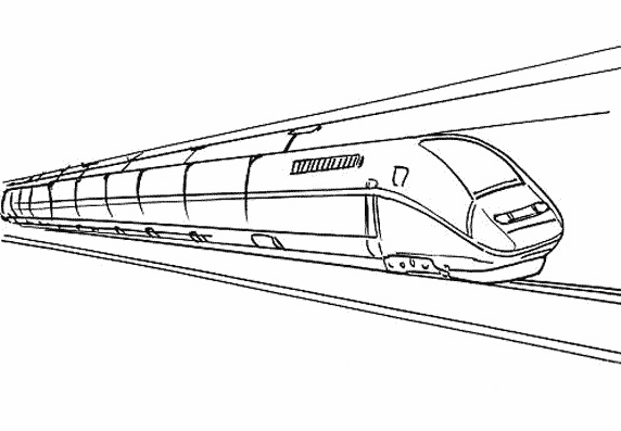 Coloriage d'un train locomotive sur des rails dans un paysage ouvert