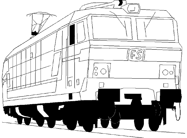 Coloriage d'un train locomotive en pleine aventure sur les rails