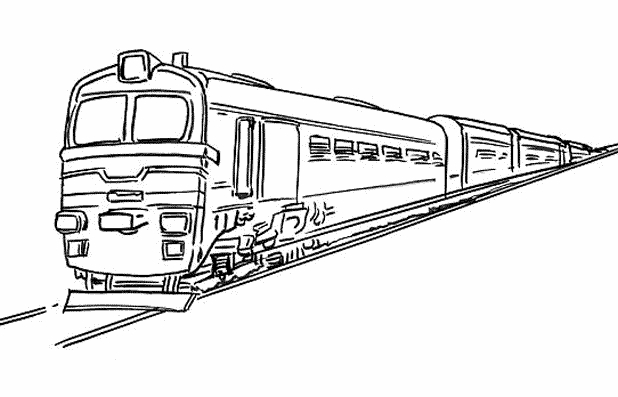 Coloriage d'une locomotive à vapeur sur des rails