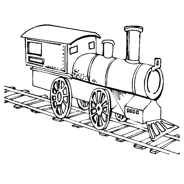 Coloriage d'un train locomotive sur des rails avec un paysage en arrière-plan