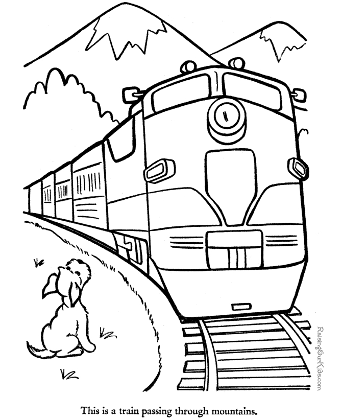 Coloriage d'une locomotive à vapeur dans un paysage stylisé