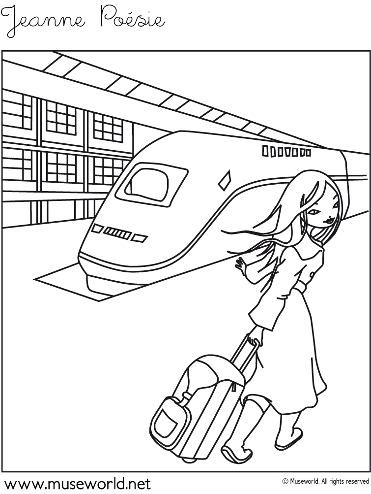 Coloriage d'un train locomotive sur des rails
