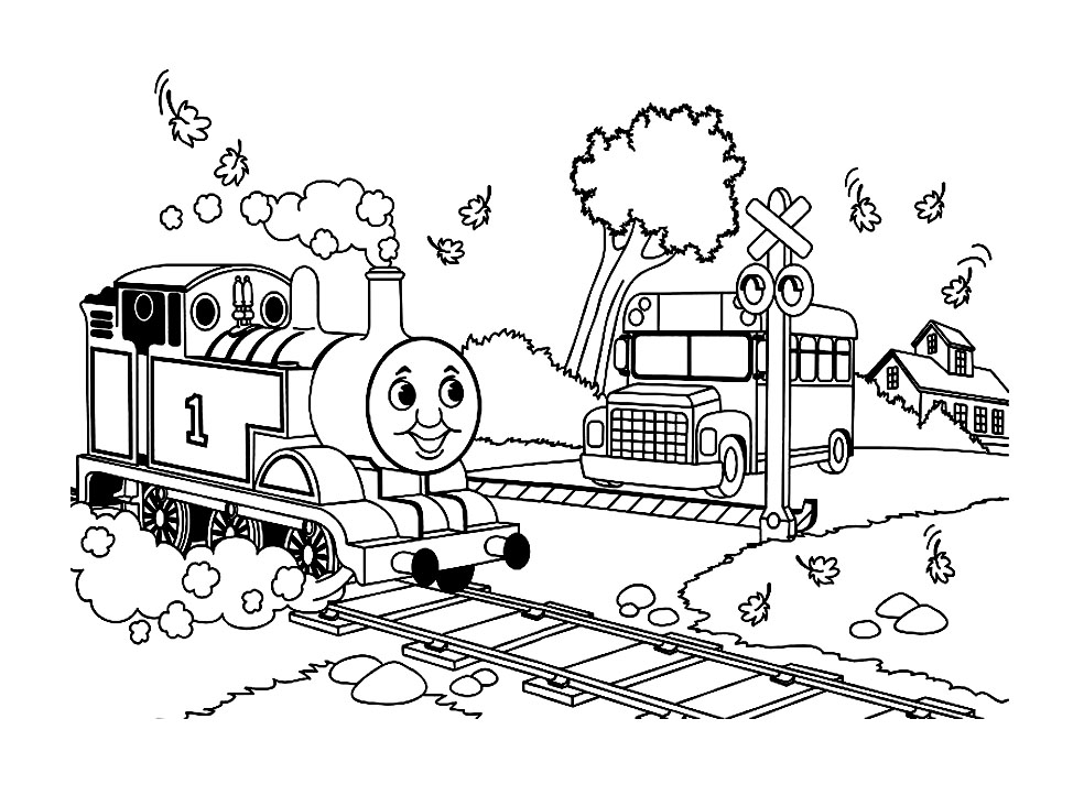 Coloriage d'un train locomotive en pleine aventure sur des rails