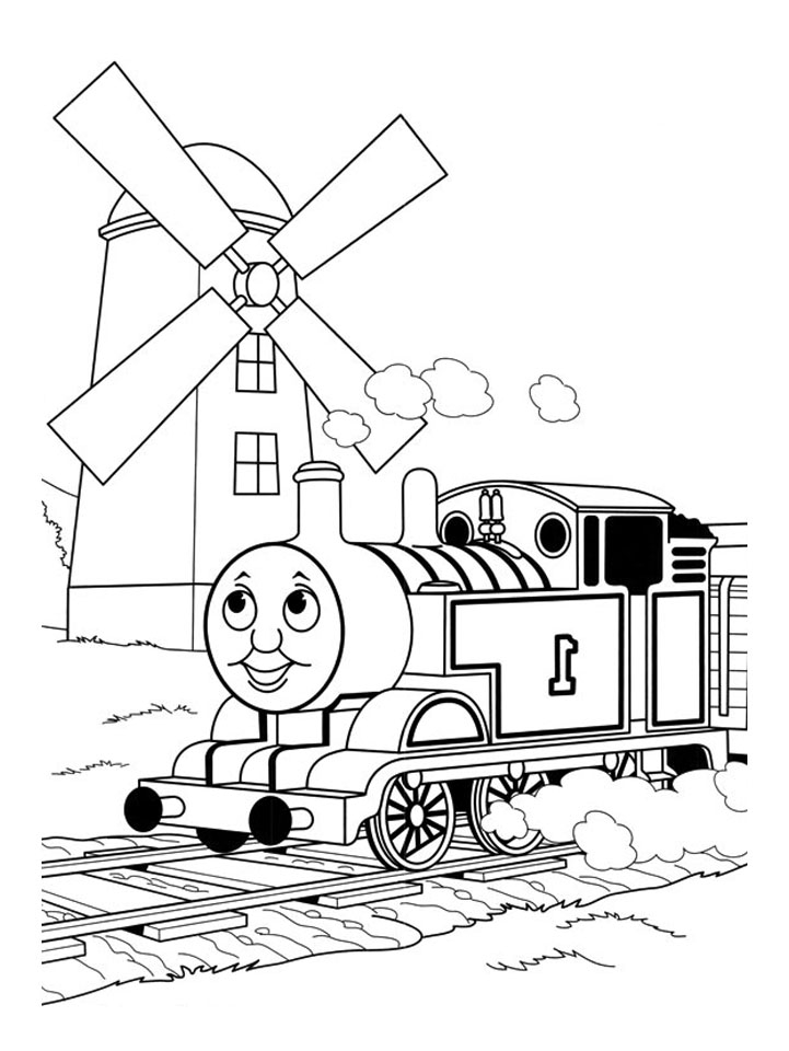 Coloriage d'une locomotive à vapeur en pleine action sur des rails
