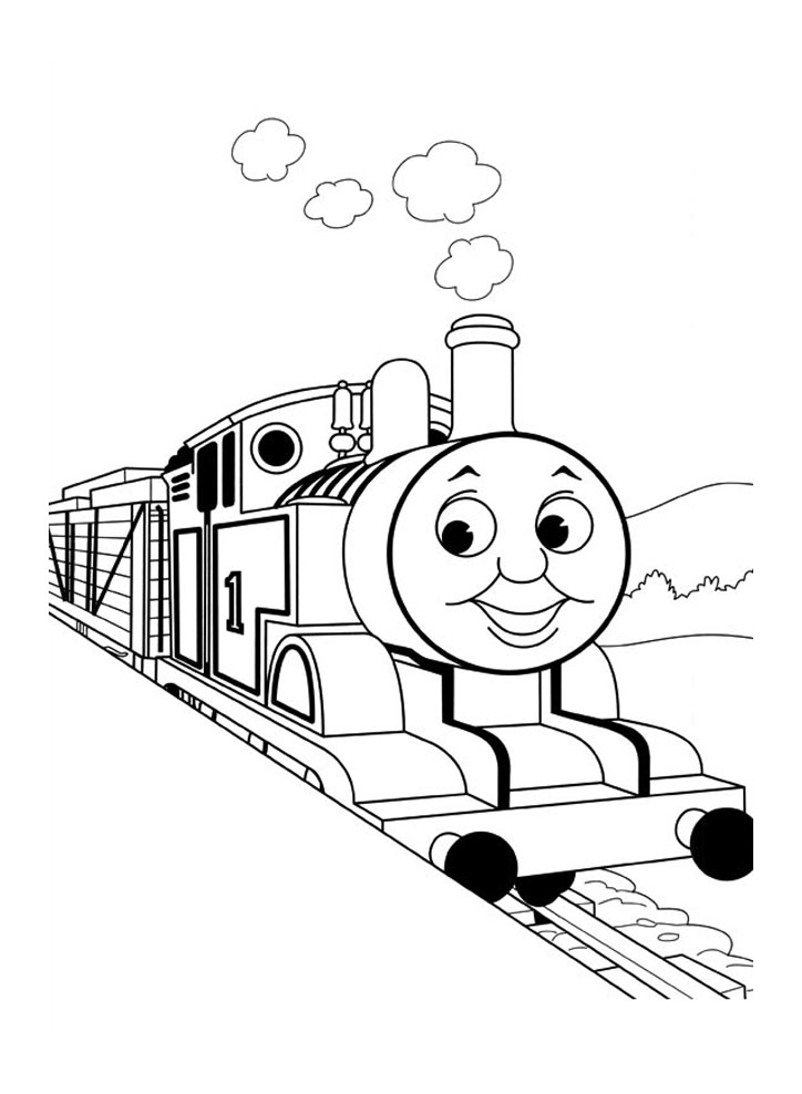 Coloriage d'une locomotive à vapeur sur des rails