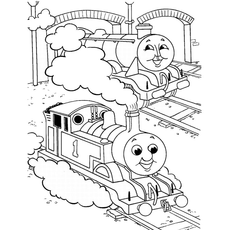 Coloriage d'un train locomotive sur une voie ferrée