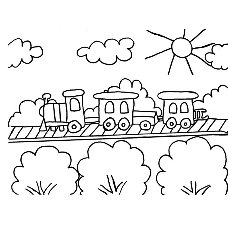 Coloriage d'une locomotive à vapeur entourée de nuages