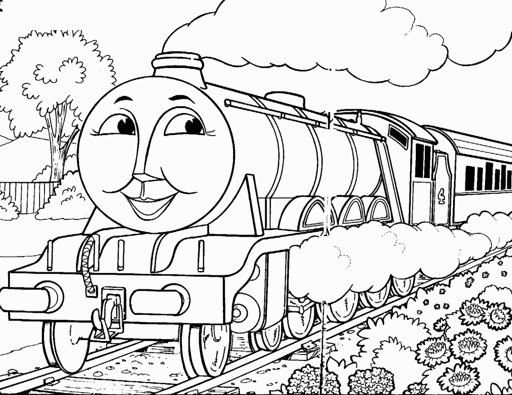 Coloriage d'un train locomotive en pleine aventure sur des rails