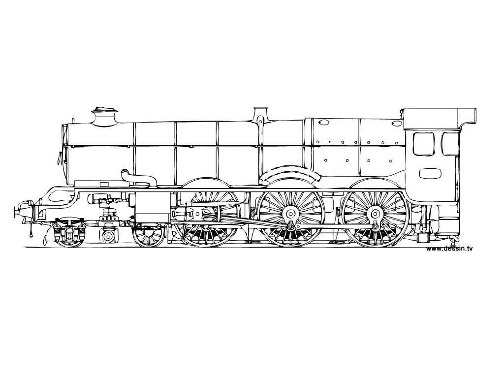 Coloriage d'un train locomotive sur un chemin de fer