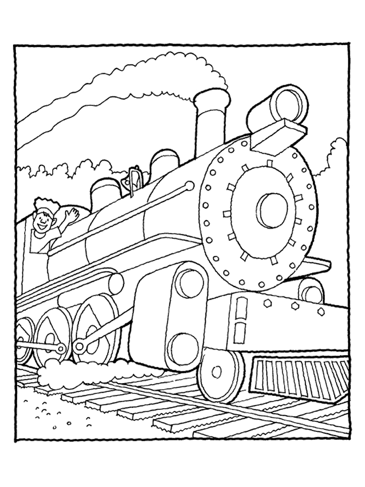 Coloriage d'une locomotive à vapeur sur des rails