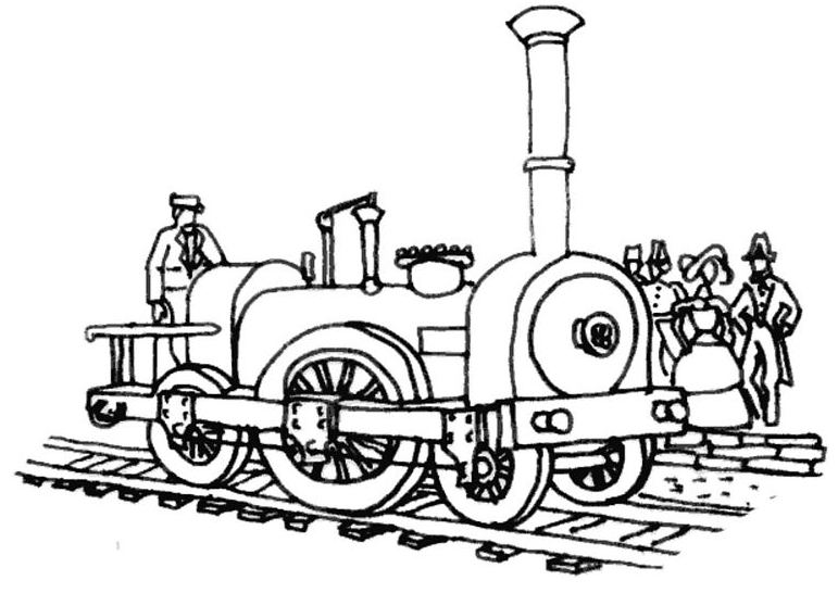 Coloriage d'une locomotive à vapeur sur des rails