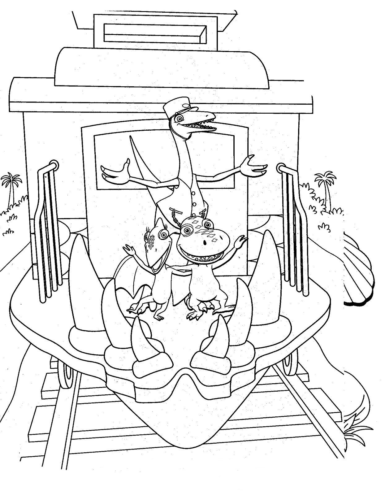 Coloriage d'un train locomotive sur des rails avec des éléments de paysage