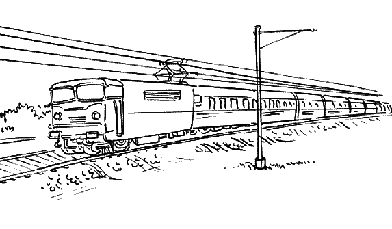 Coloriage d'une locomotive à vapeur sur des rails