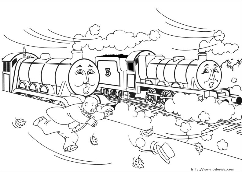 Coloriage d'une locomotive à vapeur sur une voie ferrée