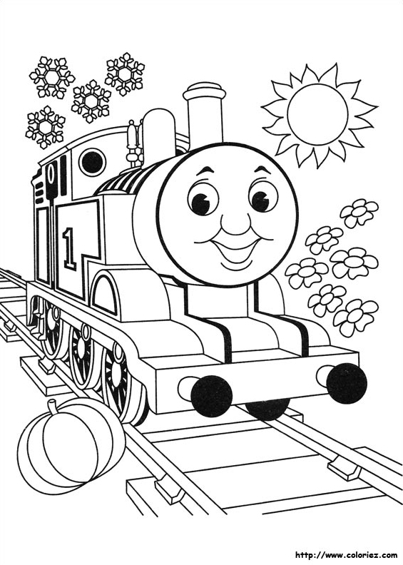 Coloriage d'une locomotive à vapeur sur des rails