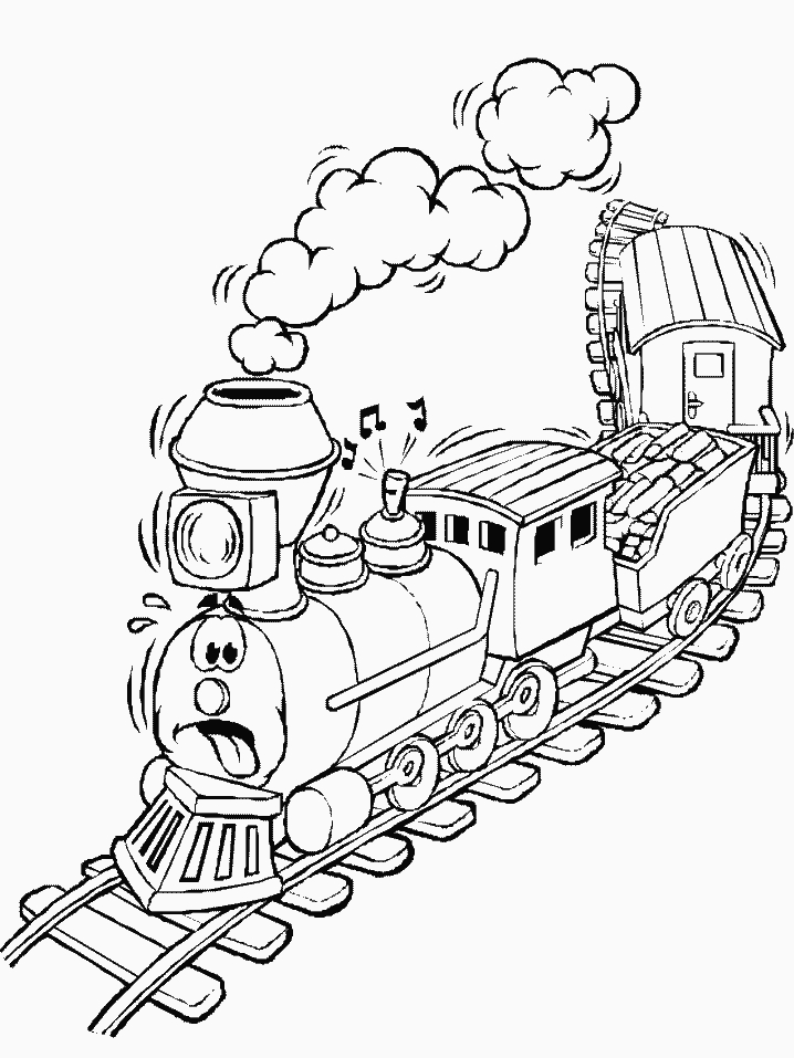 Coloriage d'une locomotive à vapeur sur une voie ferrée