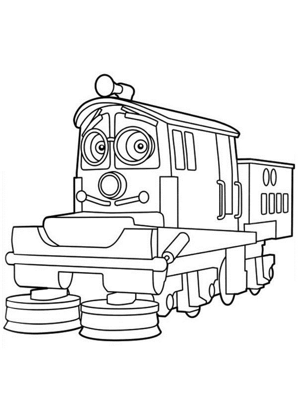 Coloriage d'un train locomotive sur des rails avec un paysage