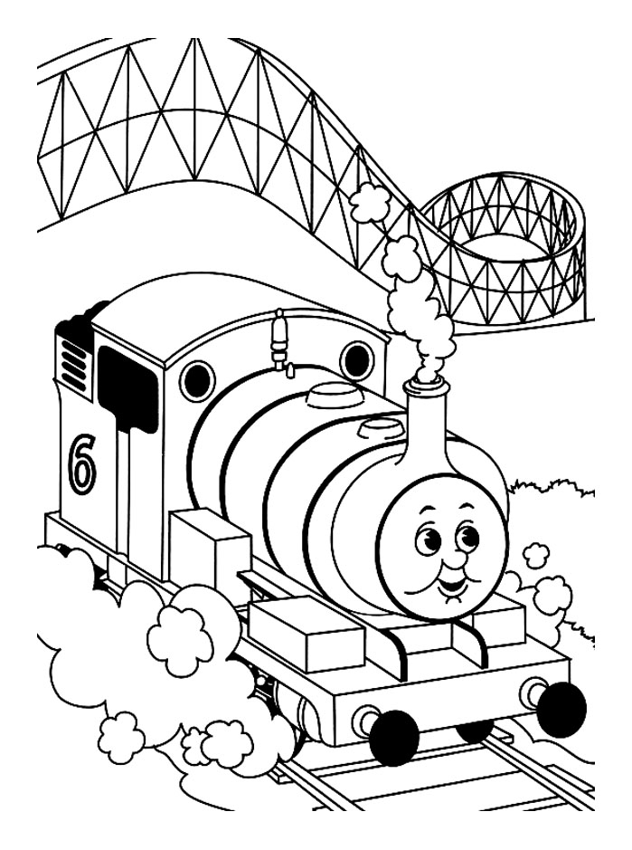Coloriage d'un train locomotive sur une voie ferrée avec des nuages
