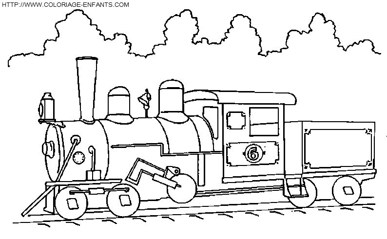 Coloriage d'une locomotive à vapeur sur des rails avec un paysage simple