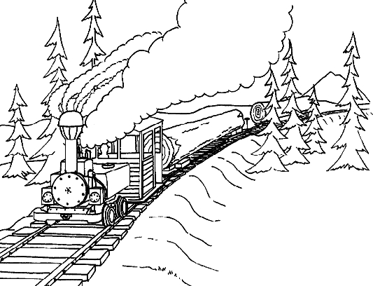 Coloriage d'une locomotive à vapeur sur un chemin de fer