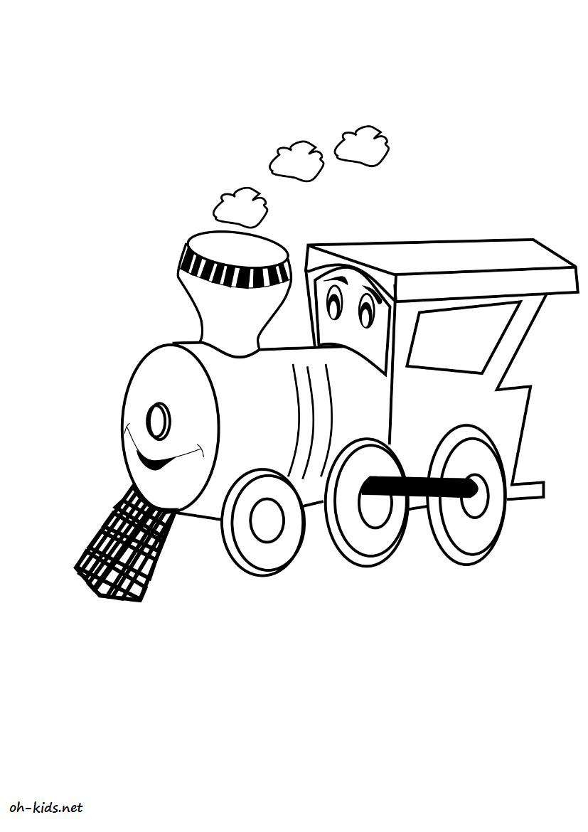 Coloriage d'une locomotive à vapeur sur des rails