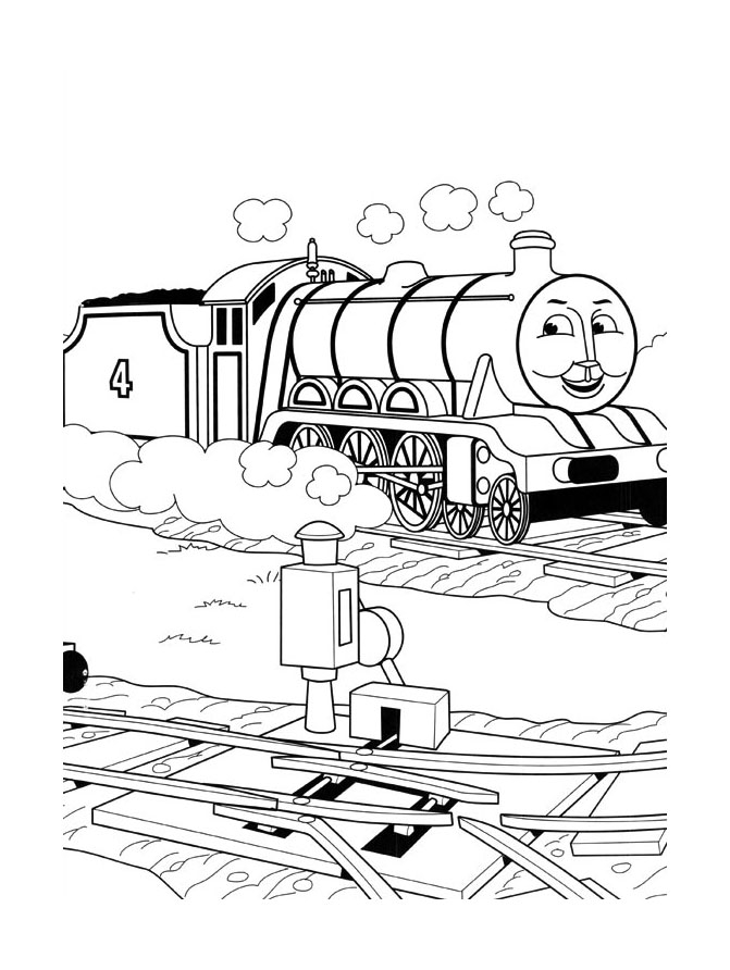 Coloriage d'une locomotive à vapeur sur des rails