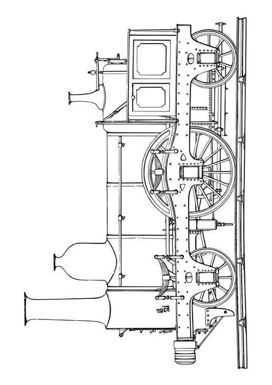 Coloriage d'une locomotive à vapeur en pleine marche sur des rails