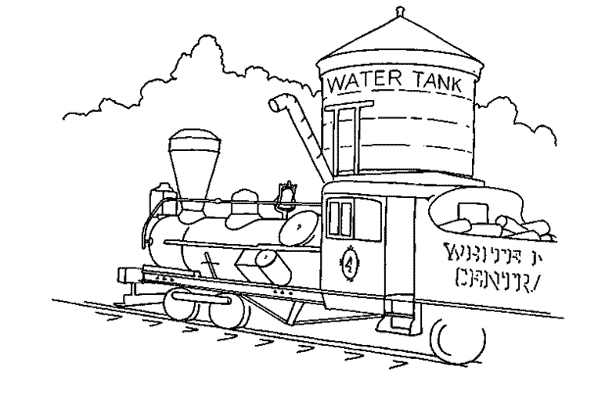 Coloriage d'un train locomotive passant au milieu d'un paysage