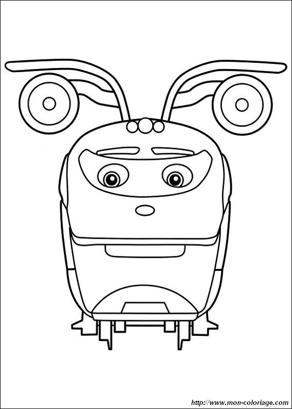 Coloriage d'un train locomotive sur des rails avec paysage environnant