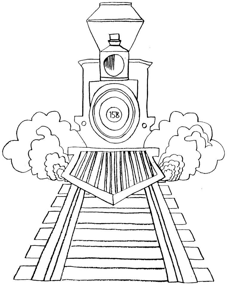 Coloriage d'un train locomotive sur des rails
