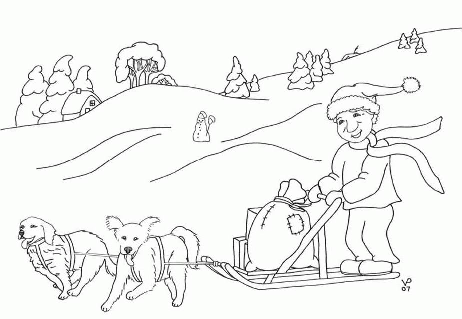 Un traîneau à chiens dans un paysage enneigé